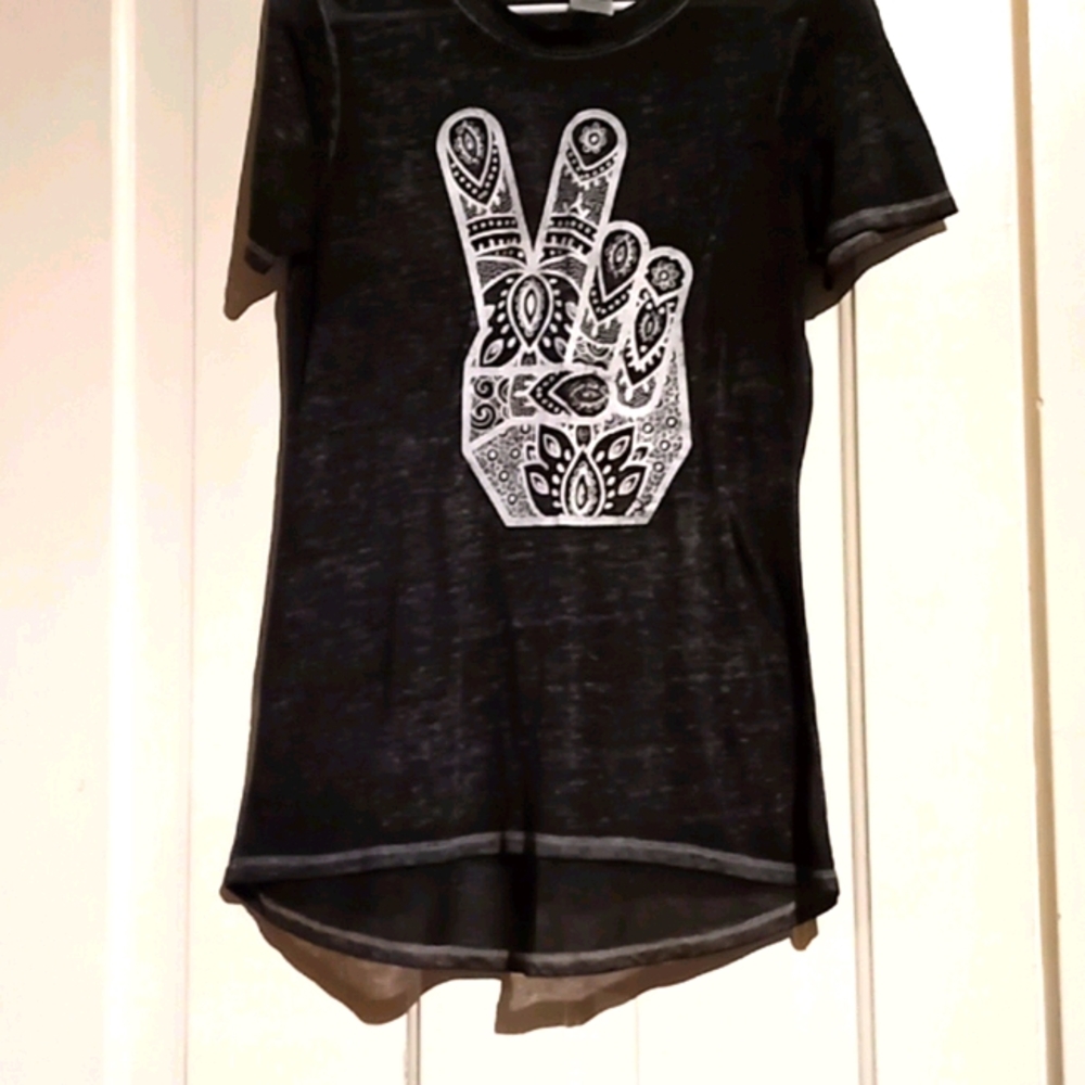 Modern Lux Black Short Sleeve Tee with White Peace Sign